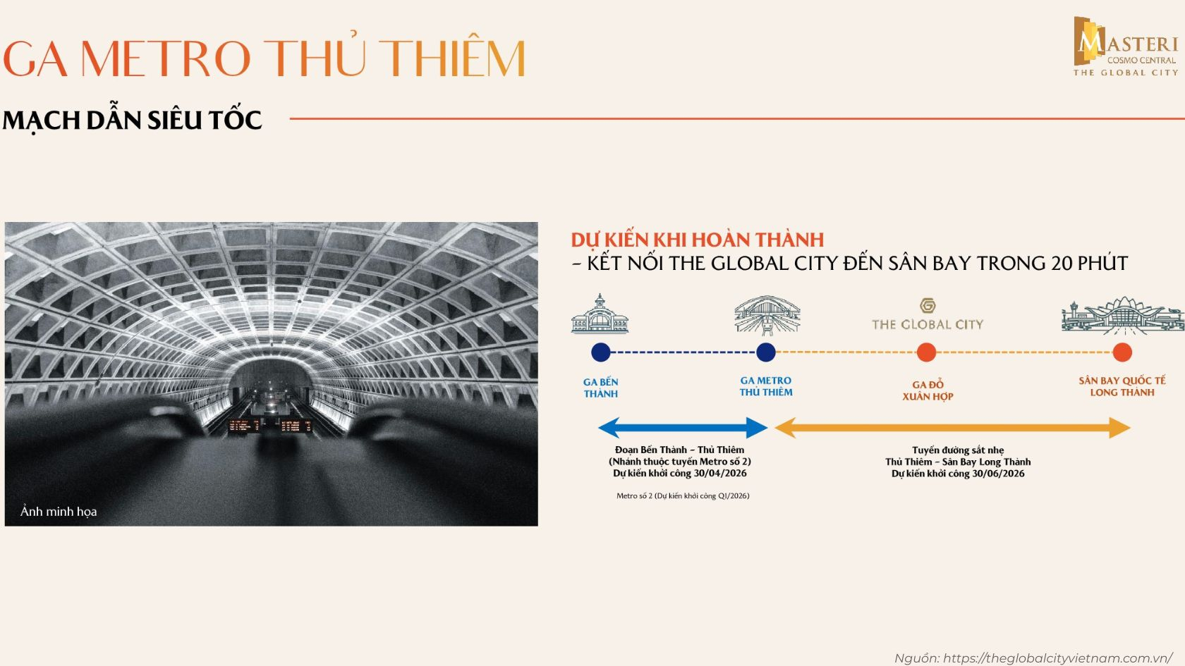 Ga Metro Thủ Thiêm và tuyến đường sắt nhẹ giúp di chuyển từ The Global City đến sân bay trong 20 phút
