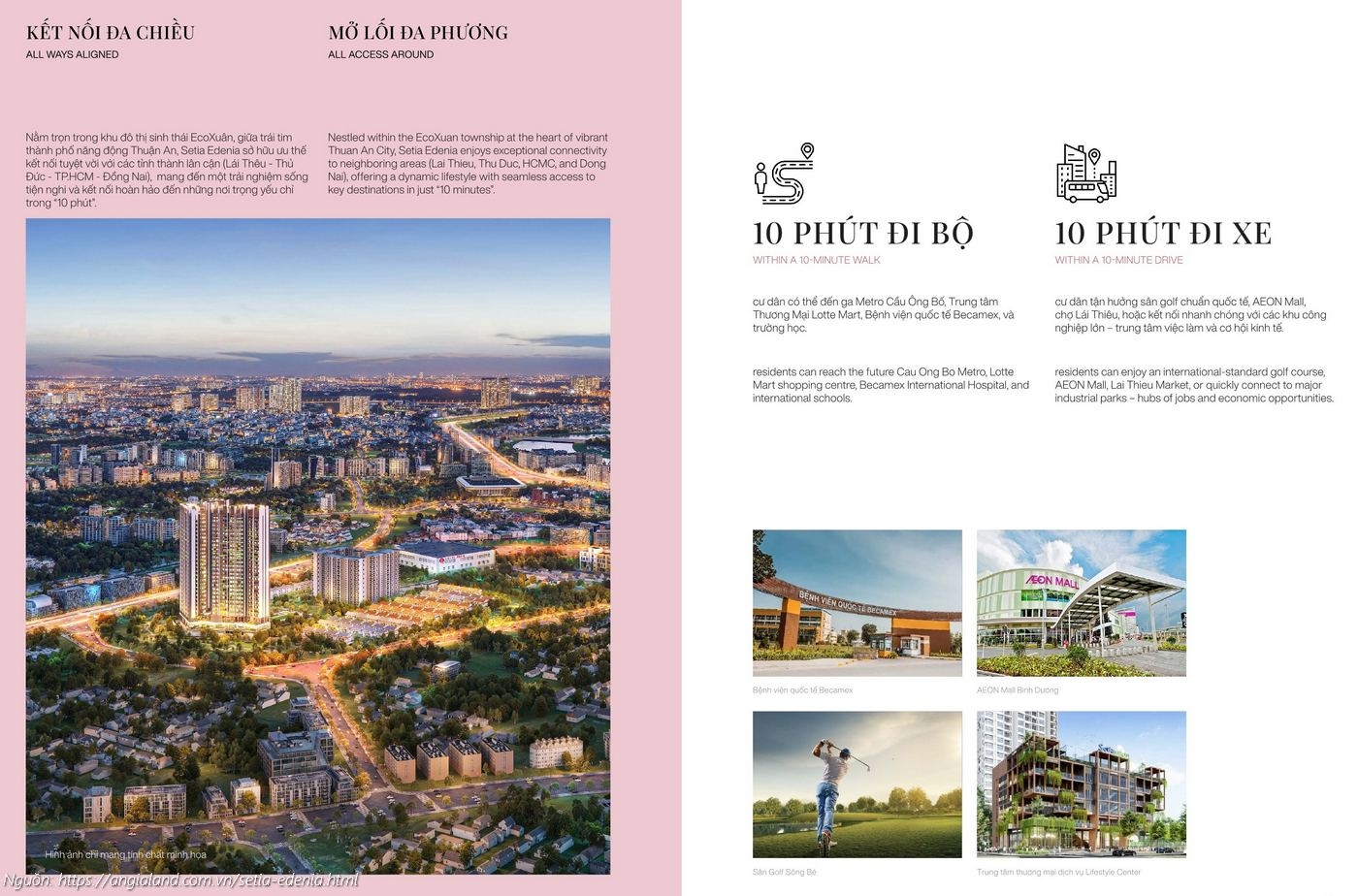 Kết nối tiện ích 10 phút đi bộ và 10 phút đi xe từ dự án Setia Edenia Lái Thiêu (Lotte Mart, Aeon Mall, Becamex)