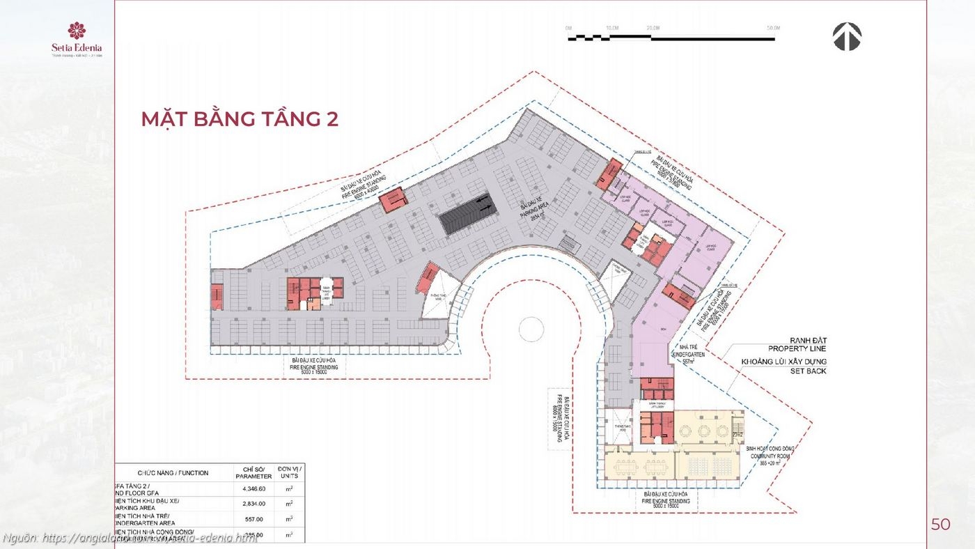 Mặt bằng tầng 2 dự án Setia Edenia Lái Thiêu (Bãi đậu xe, Tiện ích cộng đồng)