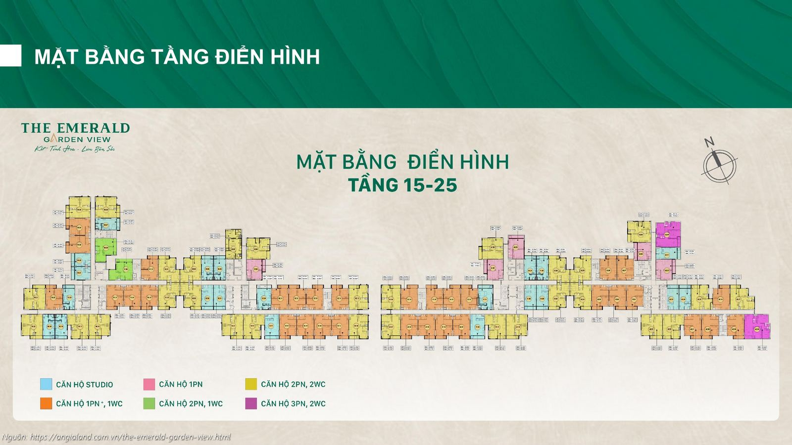 Mặt bằng tầng điển hình 15-25 căn hộ chung cư The Emerald Garden View, Phường Thuận An