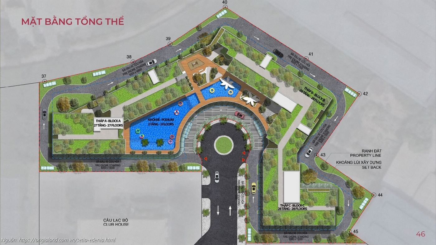 Mặt bằng tổng thể dự án căn hộ chung cư Setia Edenia Lái Thiêu (Block A 27 tầng, Block B 28 tầng, Block C 28 tầng)