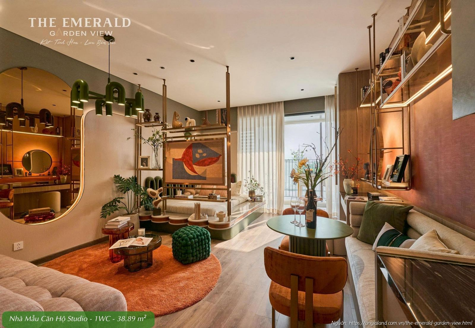 Nhà mẫu căn hộ Studio diện tích tim tường 38.89 m² dự án The Emerald Garden View