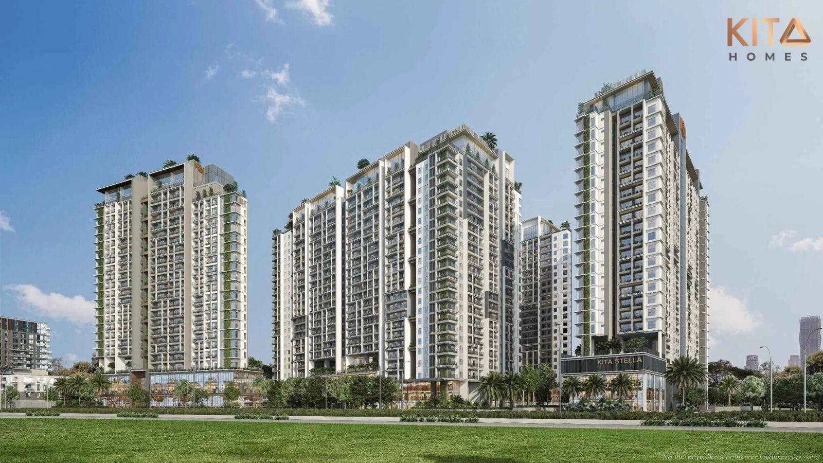 Vẻ đẹp kiến trúc hiện đại qua phối cảnh tổng thể dự án Ansana by Kita ngay mặt tiền Võ Văn Kiệt