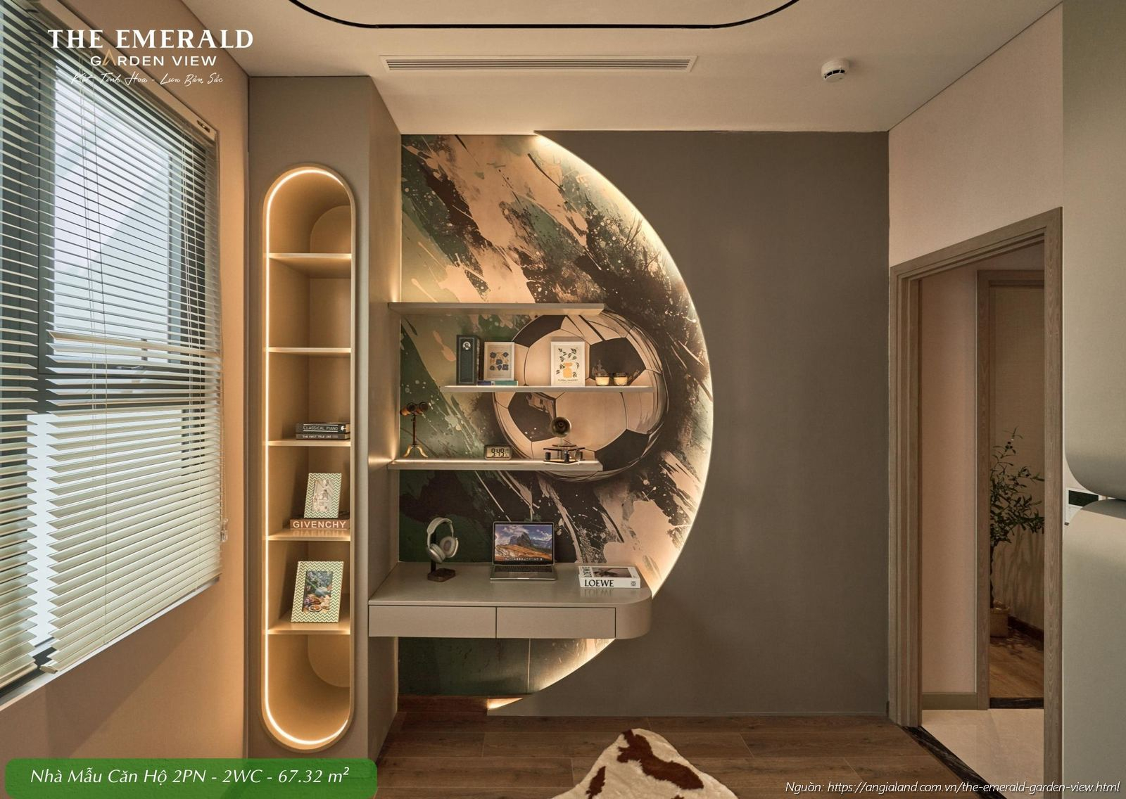 Phòng ngủ chính (Master) sang trọng nhà mẫu căn hộ 2 phòng ngủ diện tích 67.32m2 The Emerald Garden View