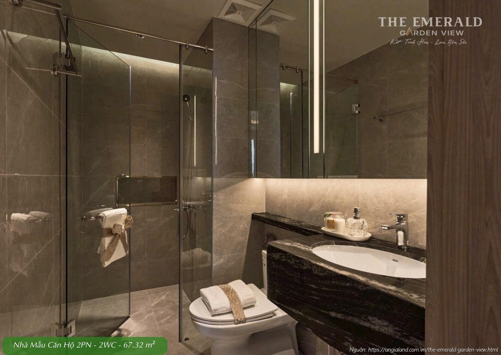 Phòng tắm WC hiện đại tại nhà mẫu căn hộ 2 phòng ngủ diện tích 67.32m2 The Emerald Garden View